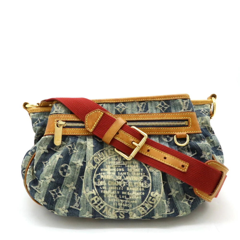 LOUIS VUITTON Monogram Denim Porte Epoque Raye Shoulder Bag Blue
